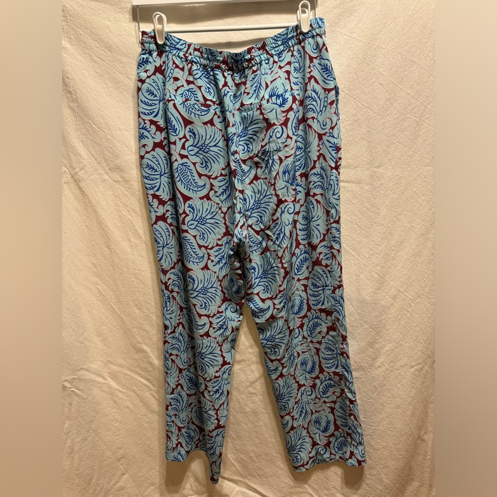 J. Crew Women’s Pull-On Silk Pant Aqua Paisley Size 14 - Picture 3 of 9